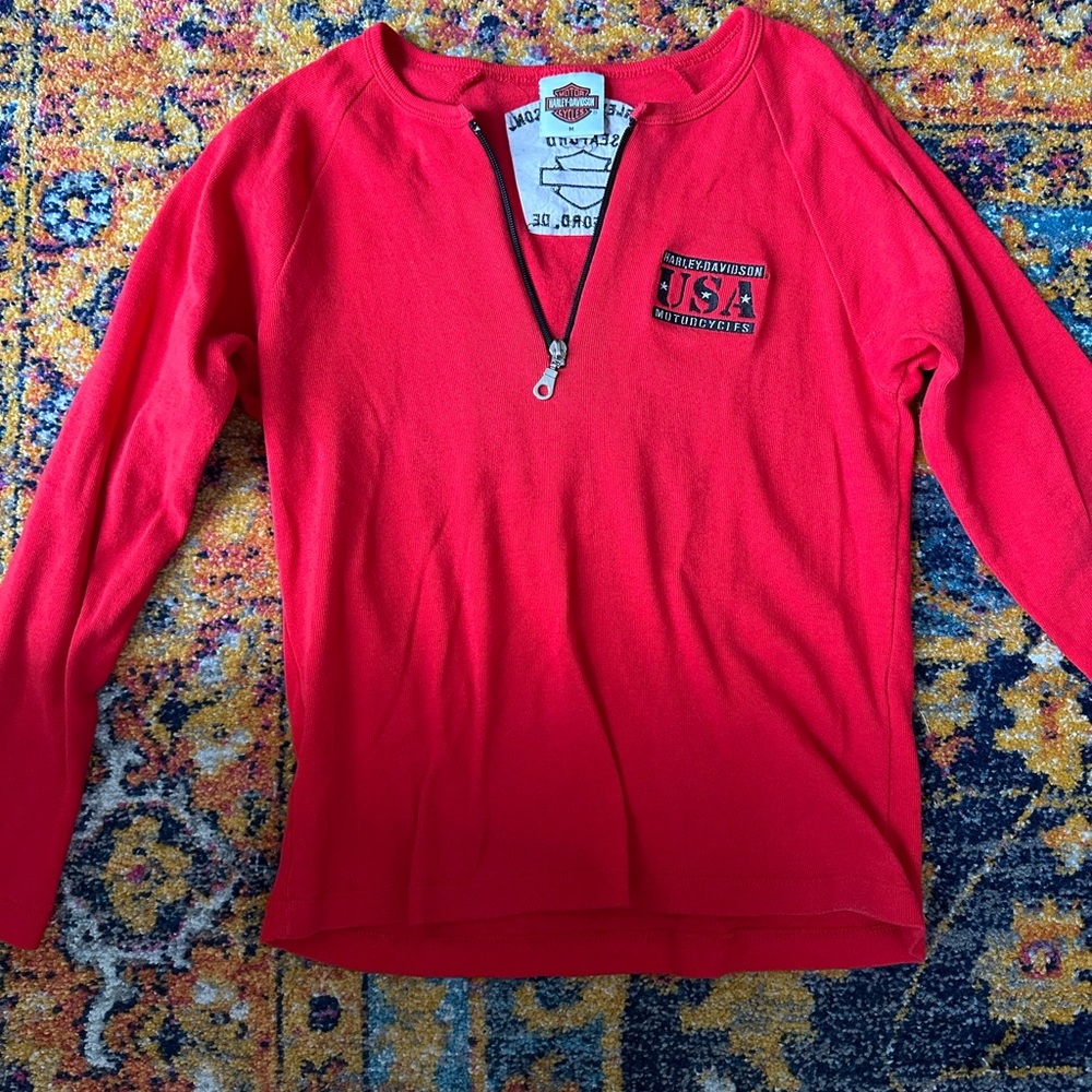 Cherry red Harley Davidson long-sleeved zip-up shirt